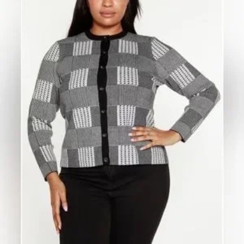 Belldini SZ 2x Checkerboard Houndstooth Cardigan Sweater/Knit Cardigan
